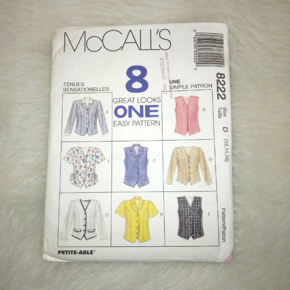 McCall's 8222 Sz 12-16 Misses princess seams tops 8 great looks one easy…